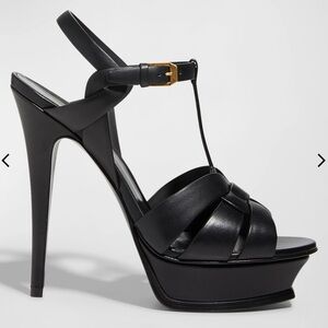 Saint Laurent Black Tribute Leather Platform Sandals Size 6, 105mm